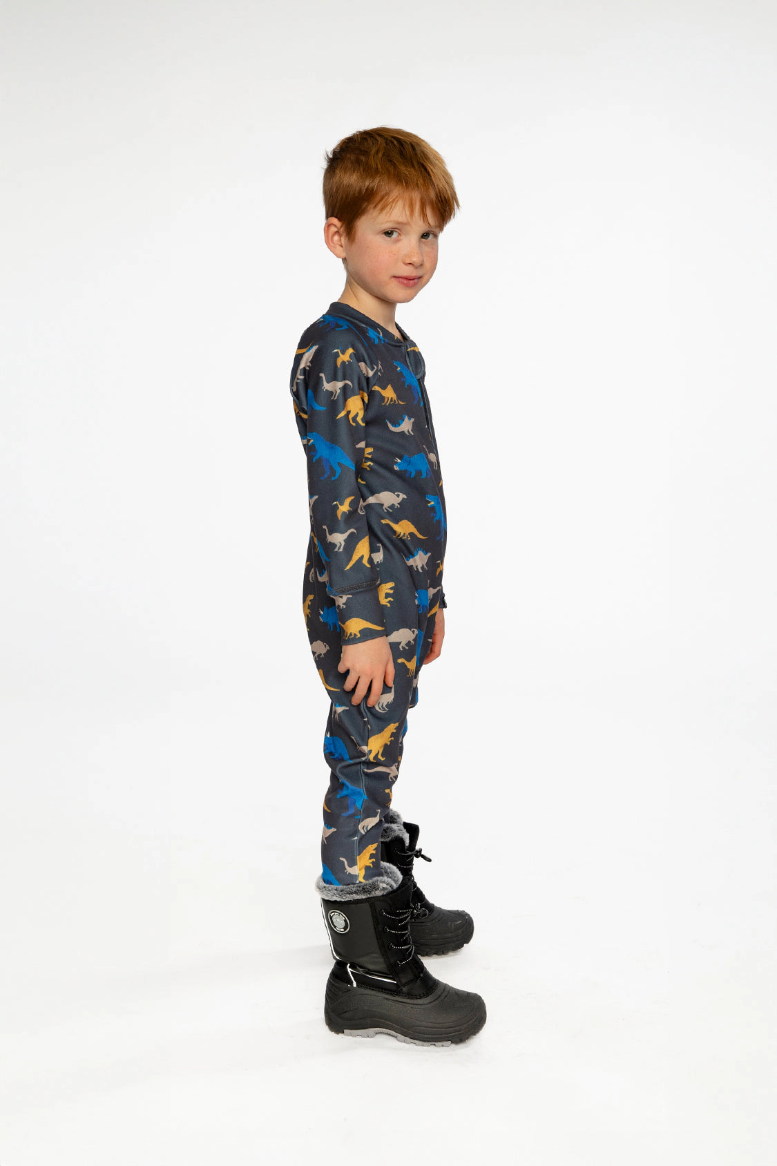 Deux par Boys One Piece Dinosaur Print Asymmetric Zip Thermal Underwear