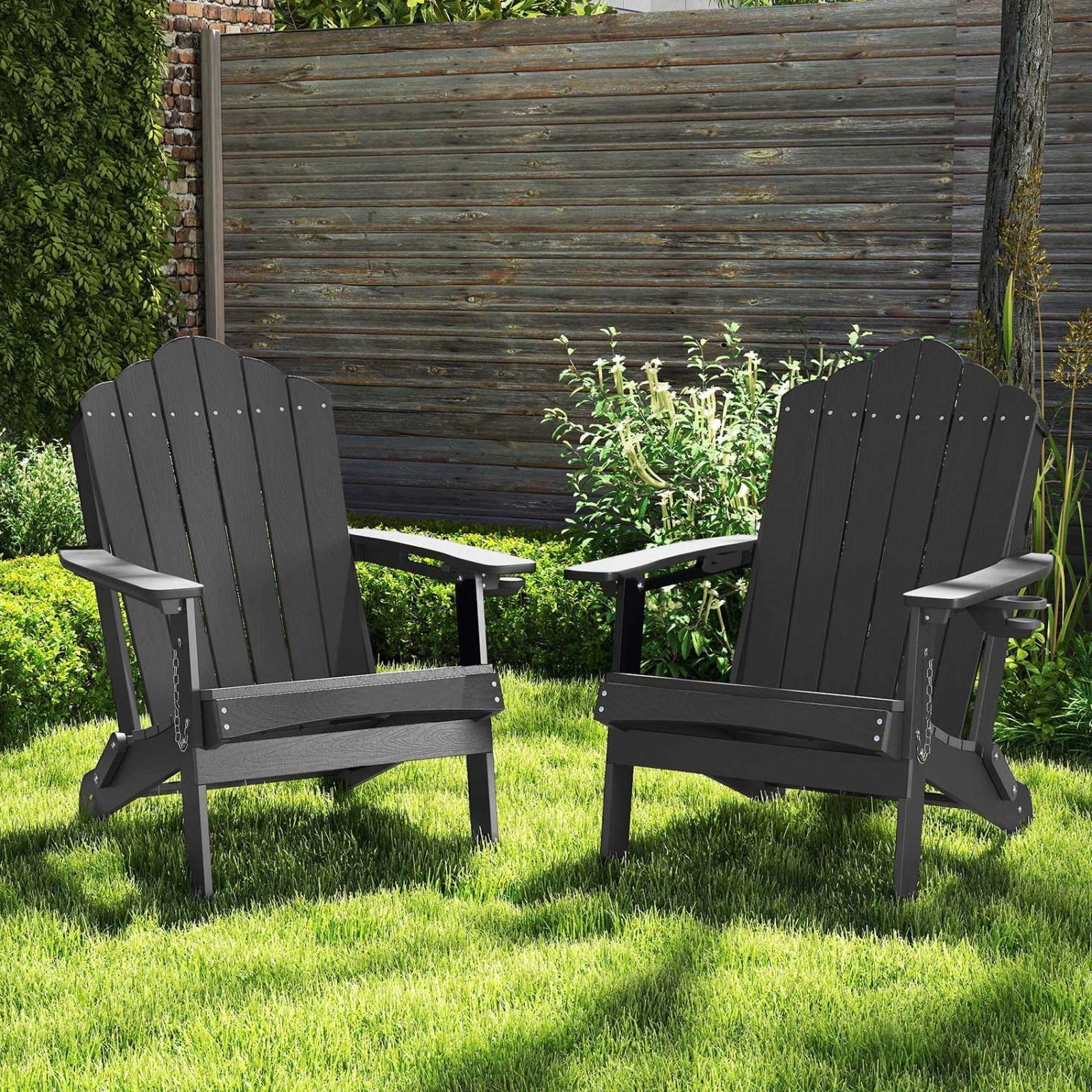SUGIFT Weather-Resistant HDPE Folding Adirondack Chair, Grey