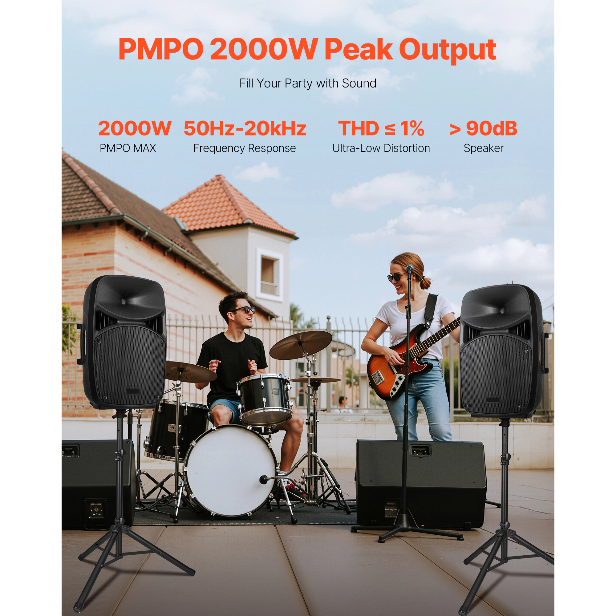 HONGGE Portable PA System, Powered, Sound System Set with Channel Mixer, Dual Speakers, Wireless Bluetooth, Microphone