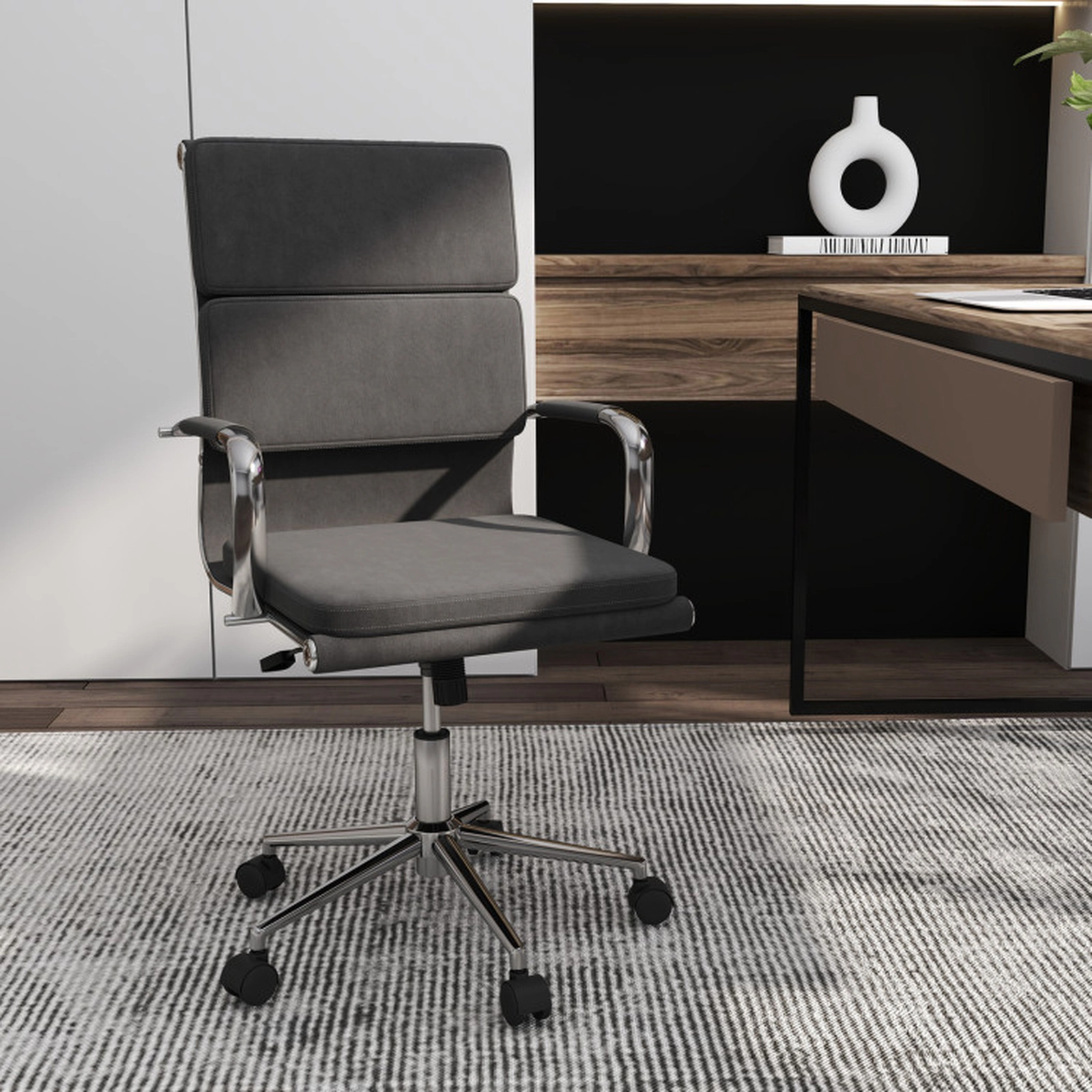 SUGIFT S-Shaped Rocking Backrest Leathaire Upholstered Office Desk Chair 26.5-in x 26.5-in x 37.5-in 330-lb Gray