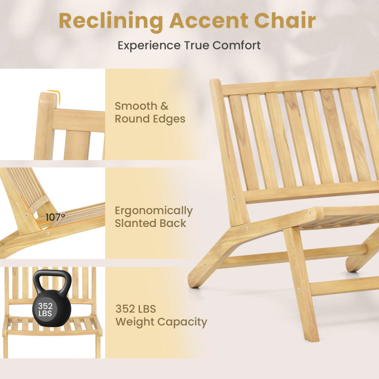 Hivvago Outdoor Teak Reclining Chair with Adjustable Backrest for Comfortable Seating