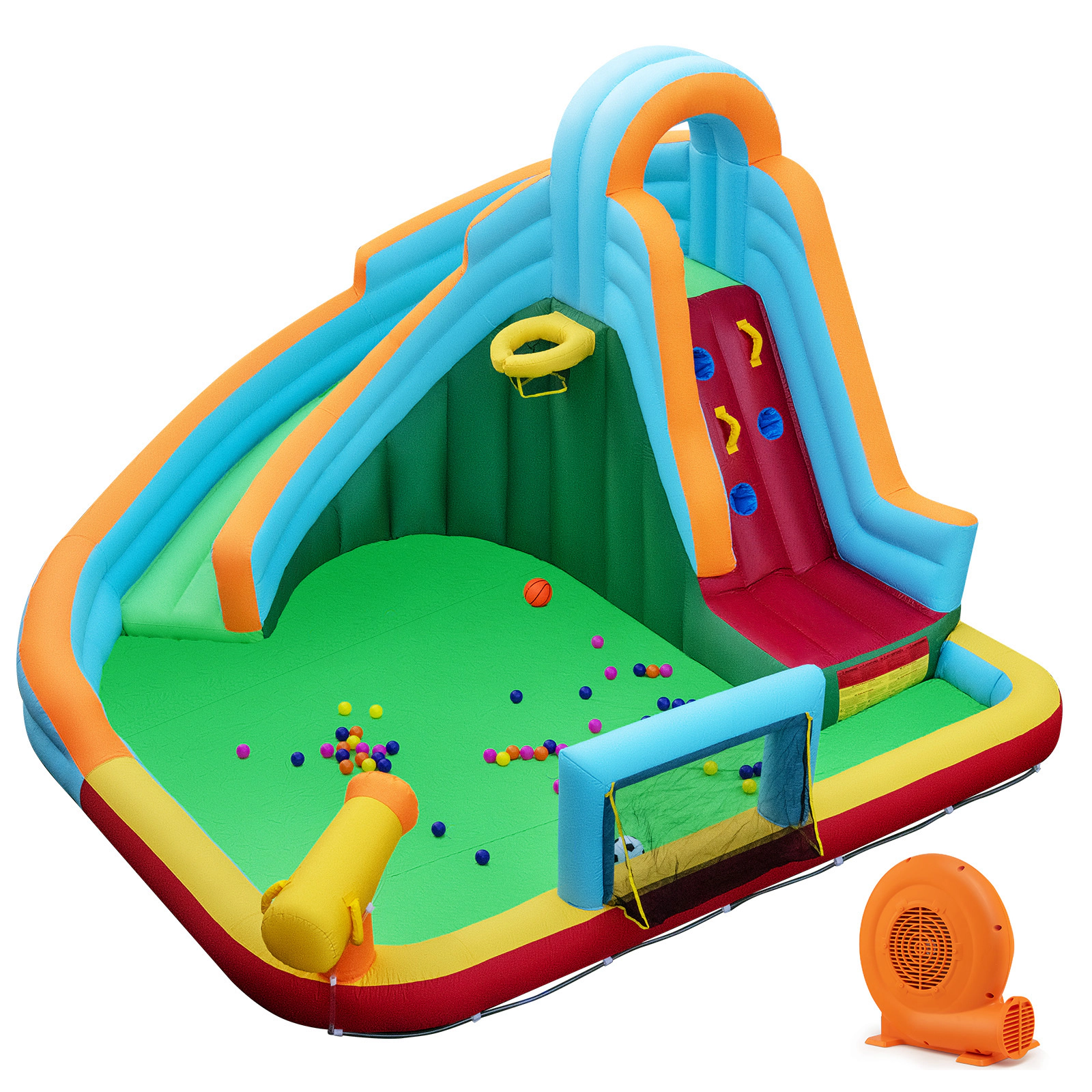 LJG Kids 6-in-1 Inflatable Water Slide Park with 750W Blower for Yard
