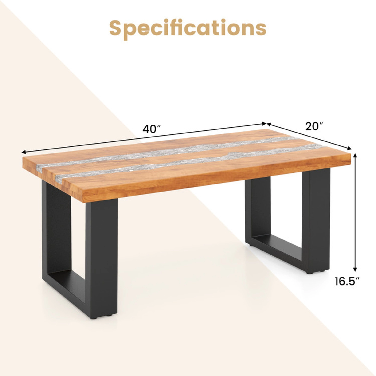 SUGIFT Teak Wood Patio Coffee Table with River Feel HDPE Tabletop 46-lb Tabletop Capacity Natural