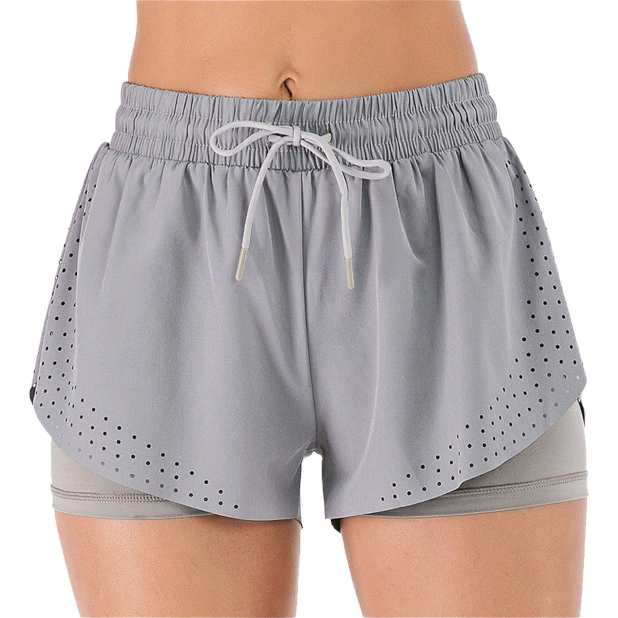Anna-Kaci Women's Running Shorts Double Layer Fitness Workout Athletic Fitted