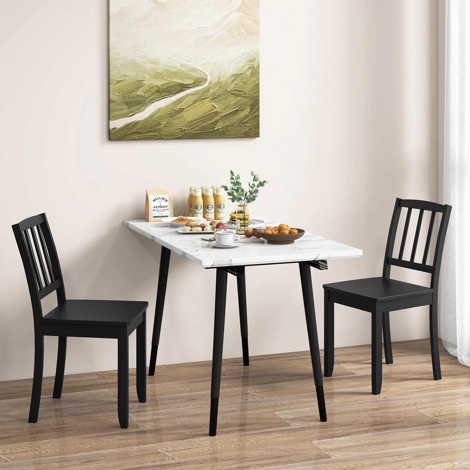 SUGIFT Solid Rubber Wood Dining Chair Set of 2 with Ladder Back 400-lb Capacity 34-in Tall 16 x 16 in Seat Black