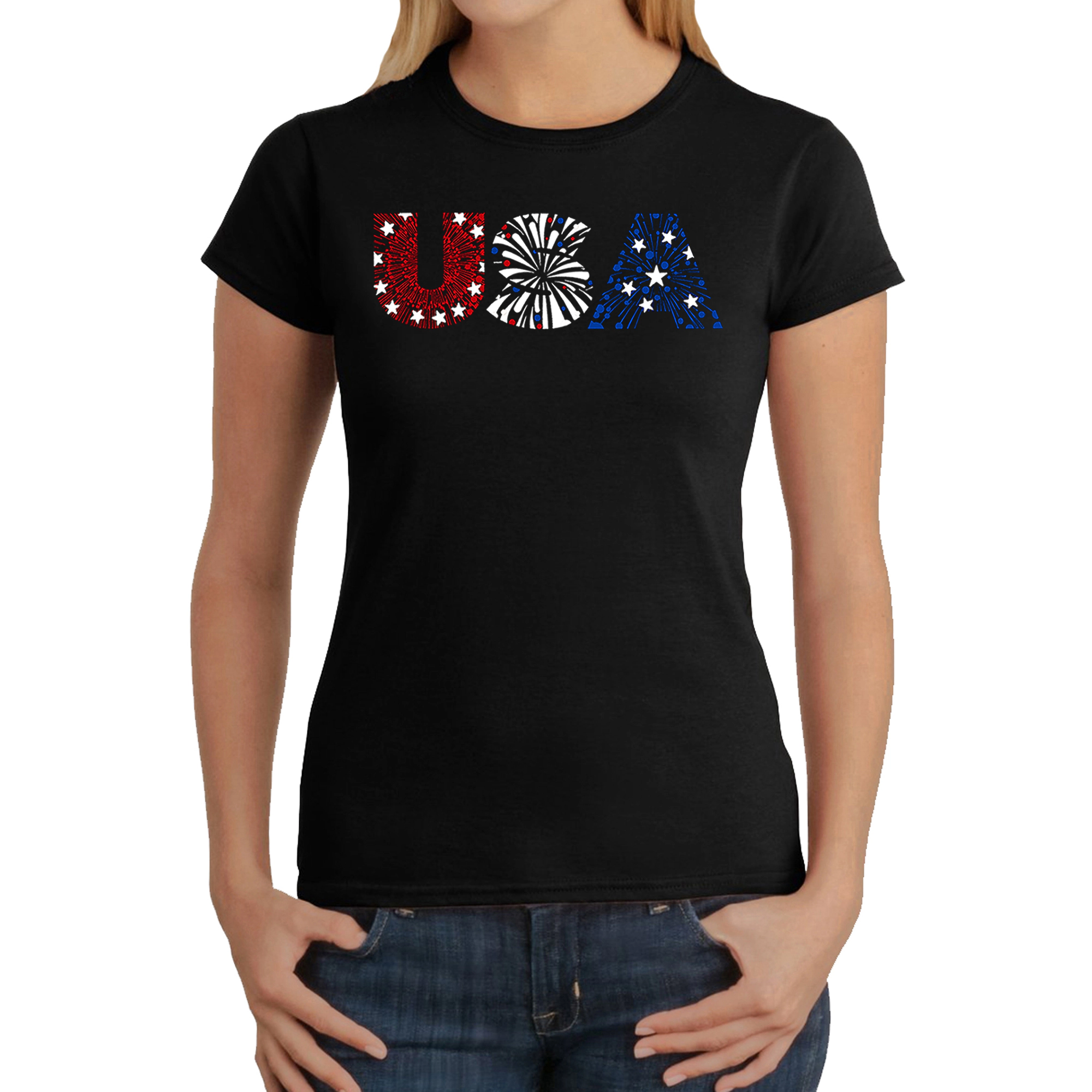 LA Pop Art Women's Word T-Shirt - Usa Fireworks