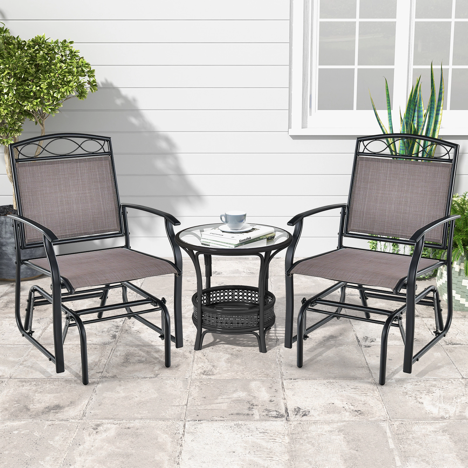 SUGIFT Set of 2 Outdoor Metal Patio Glider Chairs, Quick-Dry Sling Fabric, 400 lb Capacity
