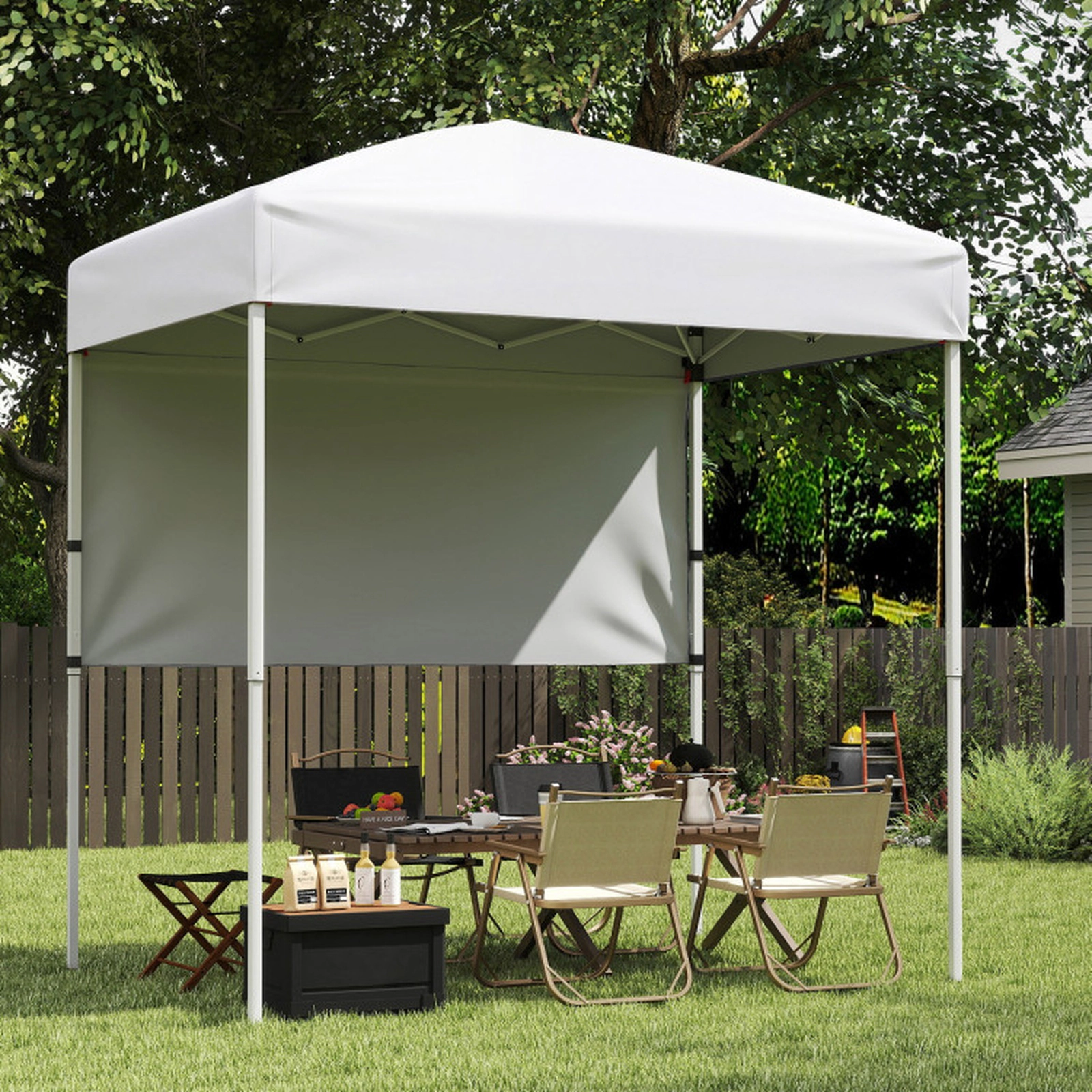 SUGIFT White Compact Folding Pop Up Canopy Tent with 1 Half Sidewall and Carry Bag 6-ft W 4-ft D 6.6-ft H
