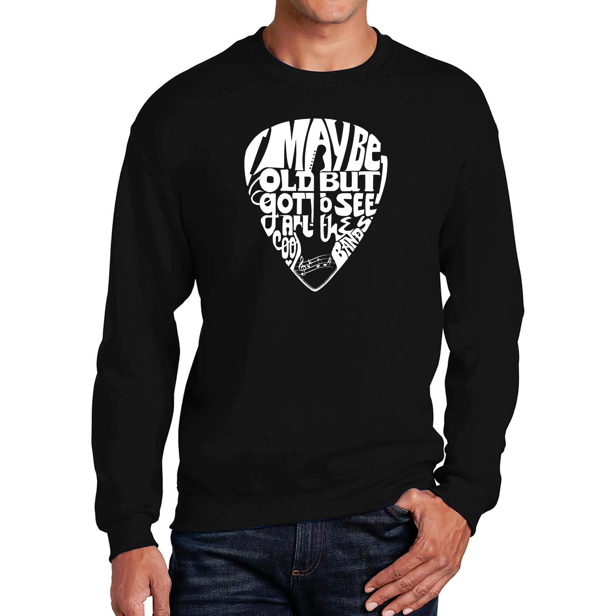 LA Pop Art Guitar Pick - Mens Word Crew Sweatshirt