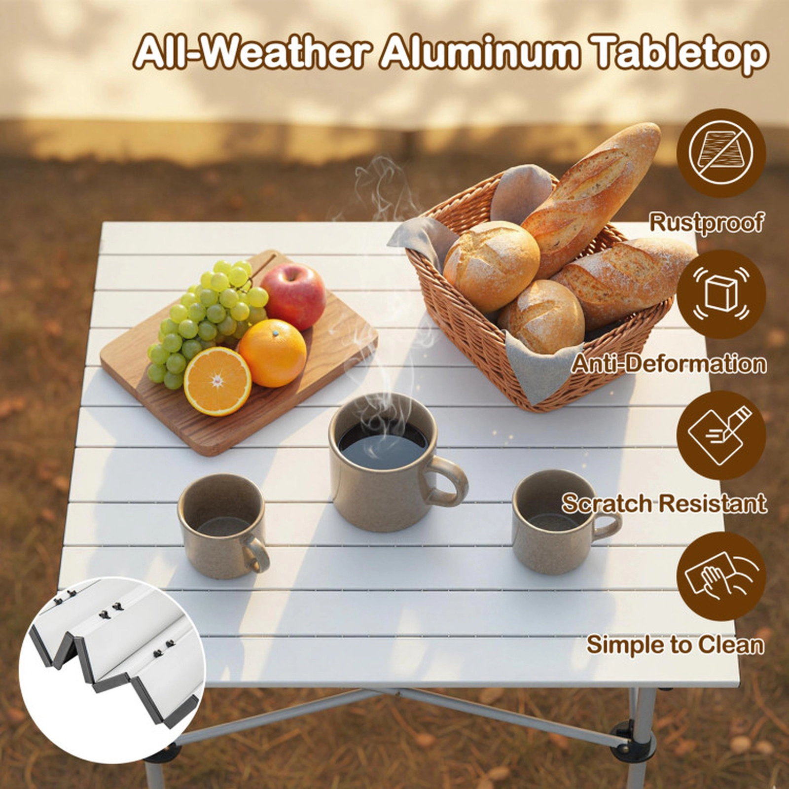SUGIFT Silver Roll Up Folding Camping Table with Carrying Bag 28-in W 28-in D 27.5-in H 150-lb Tabletop Capacity