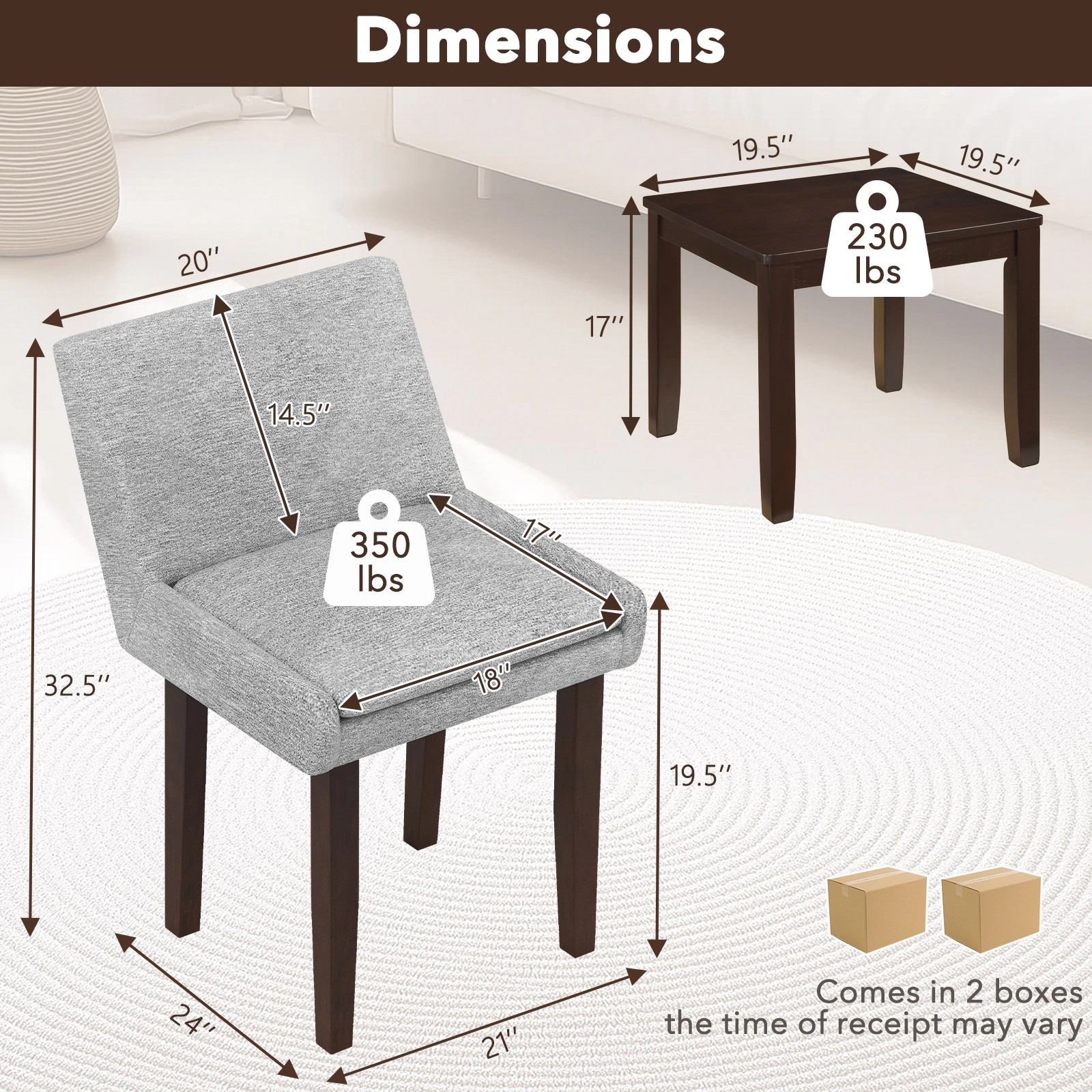 SUGIFT 3-Piece Brown Accent Chair and Side Table Set, 2 Upholstered Slipper Chairs with Padded Seats