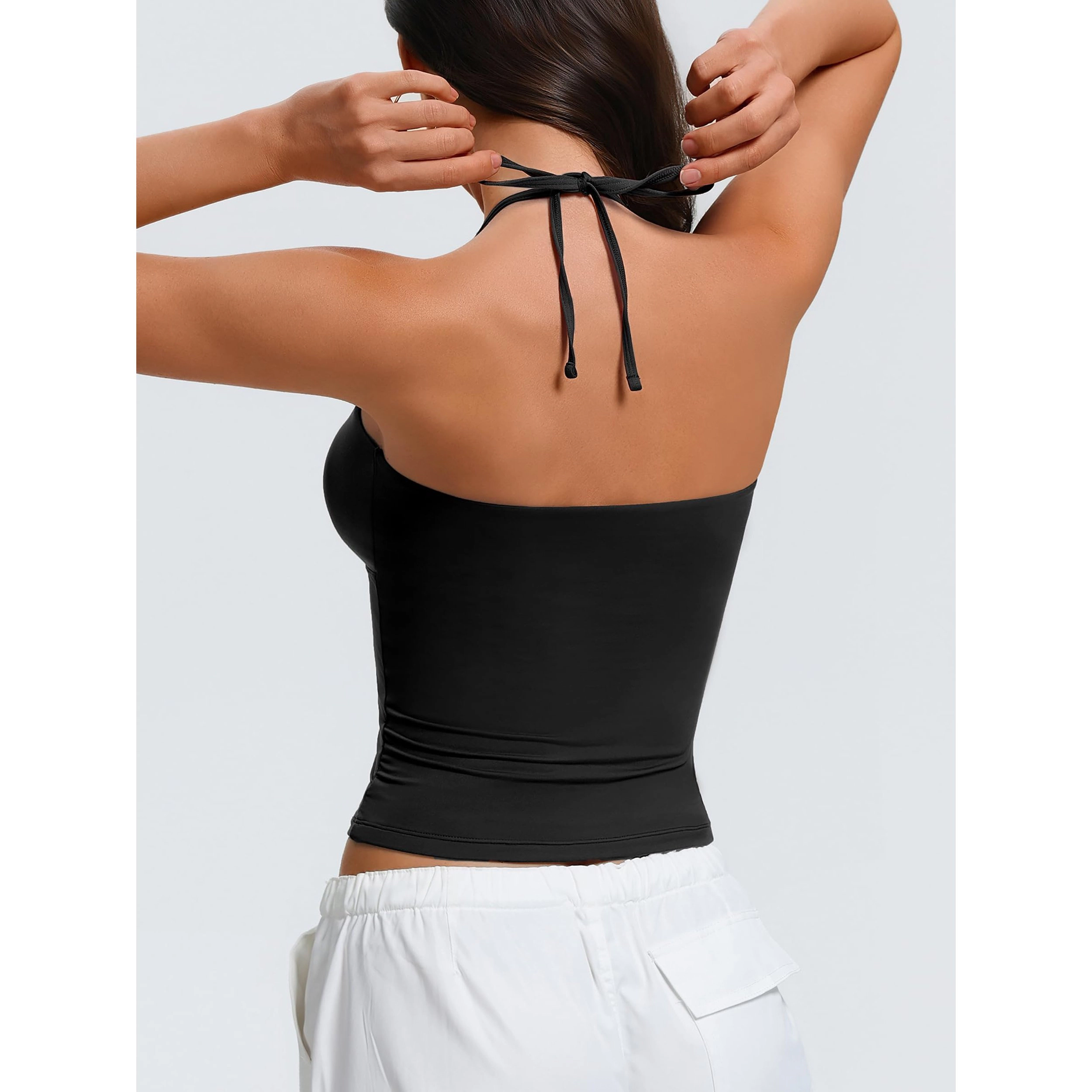 Avidlove Women's Adjustable Tie Halter Backless Double Lined Cropped Camisole Tank Top