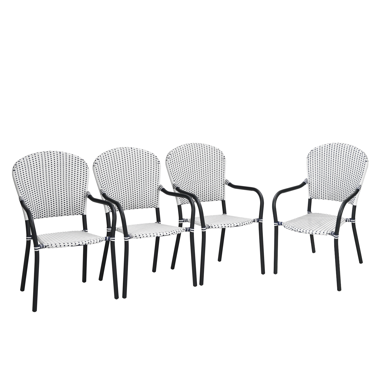 LJG Set of 4 Patio Rattan Stackable Dining Chair with