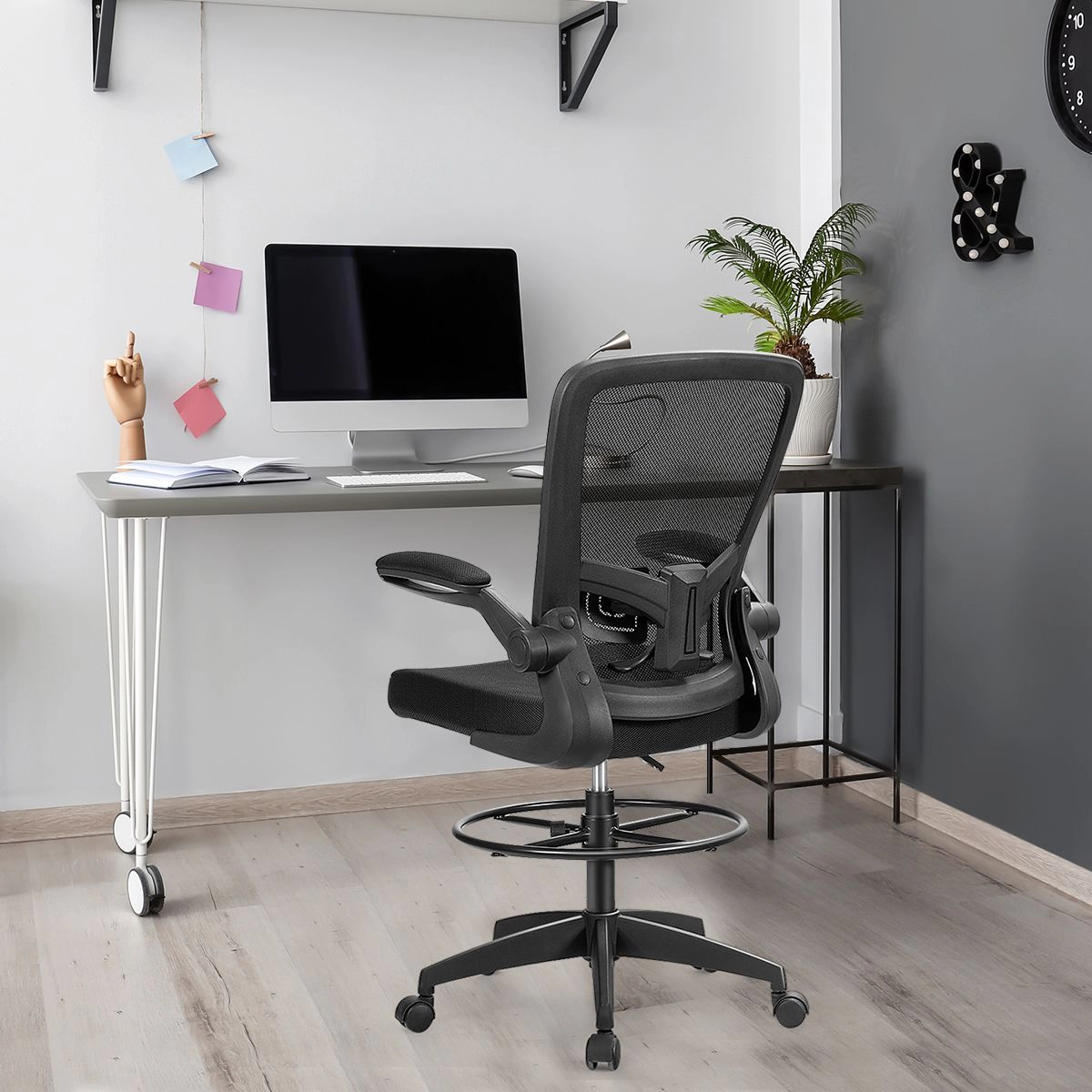 SlickBlue Ergonomic Drafting Office Chair with Mesh Back and Wheels