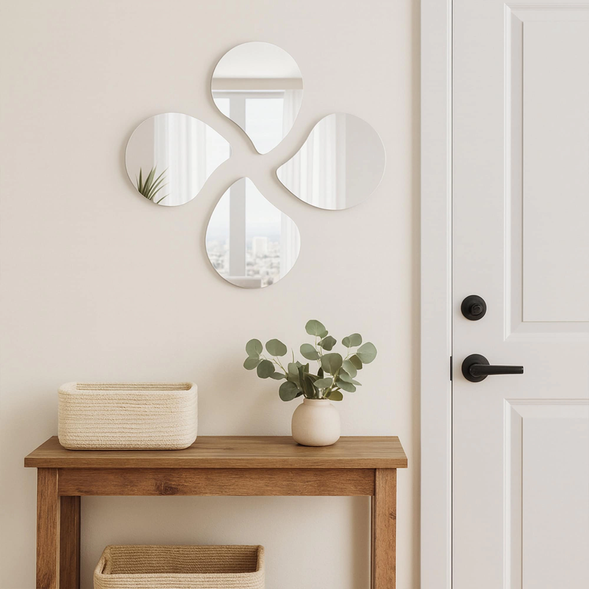 Evideco French Home Goods Set of 4 Silver Teardrop Self-Adhesive Glass Wall Mirrors
