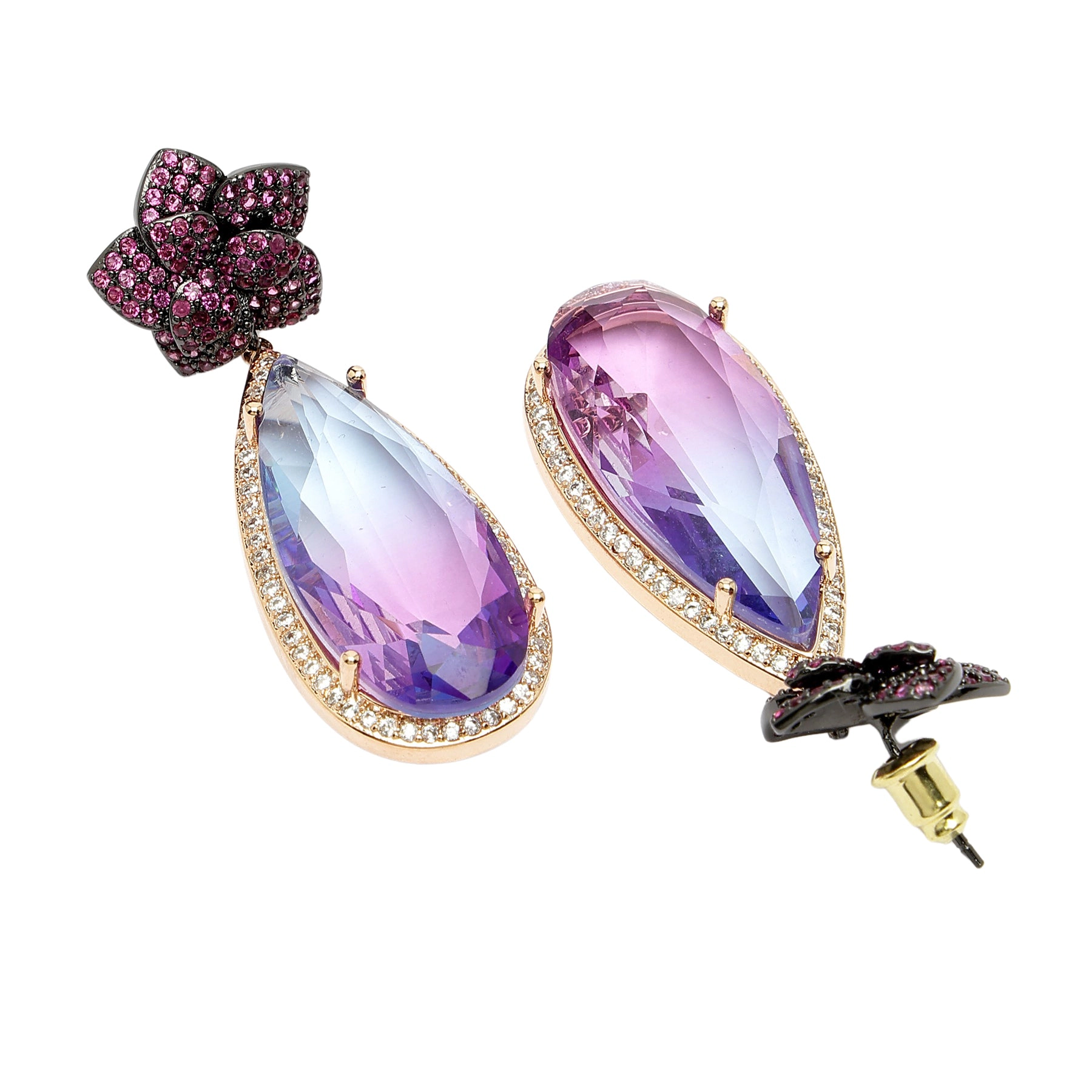 AGP PARIS Womens Diva Collection Floral Zirconia Drop Earrings