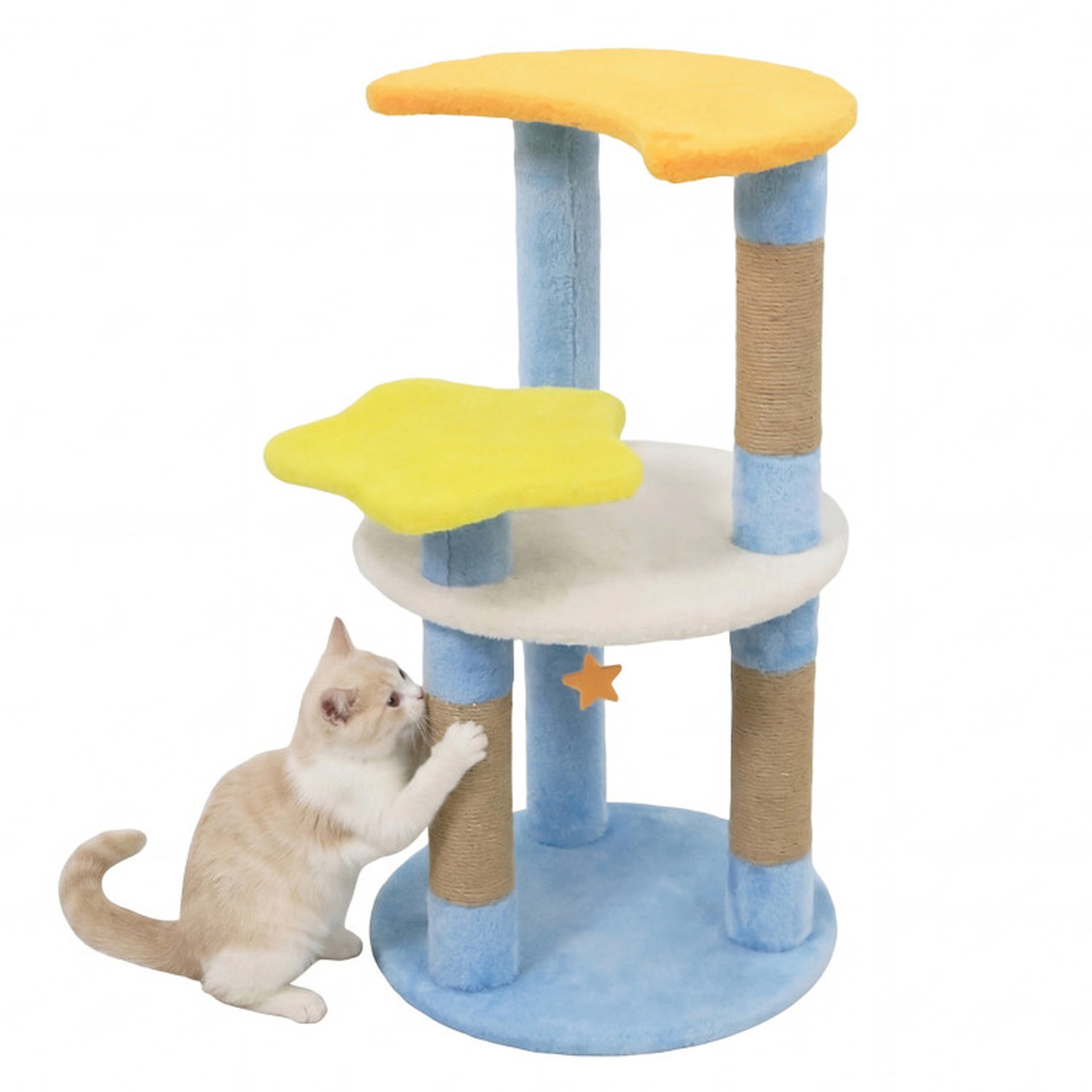 SUGIFT 29-in Blue Modern Cat Tree with Star and Moon Shaped Platforms and Jute Scratching Posts