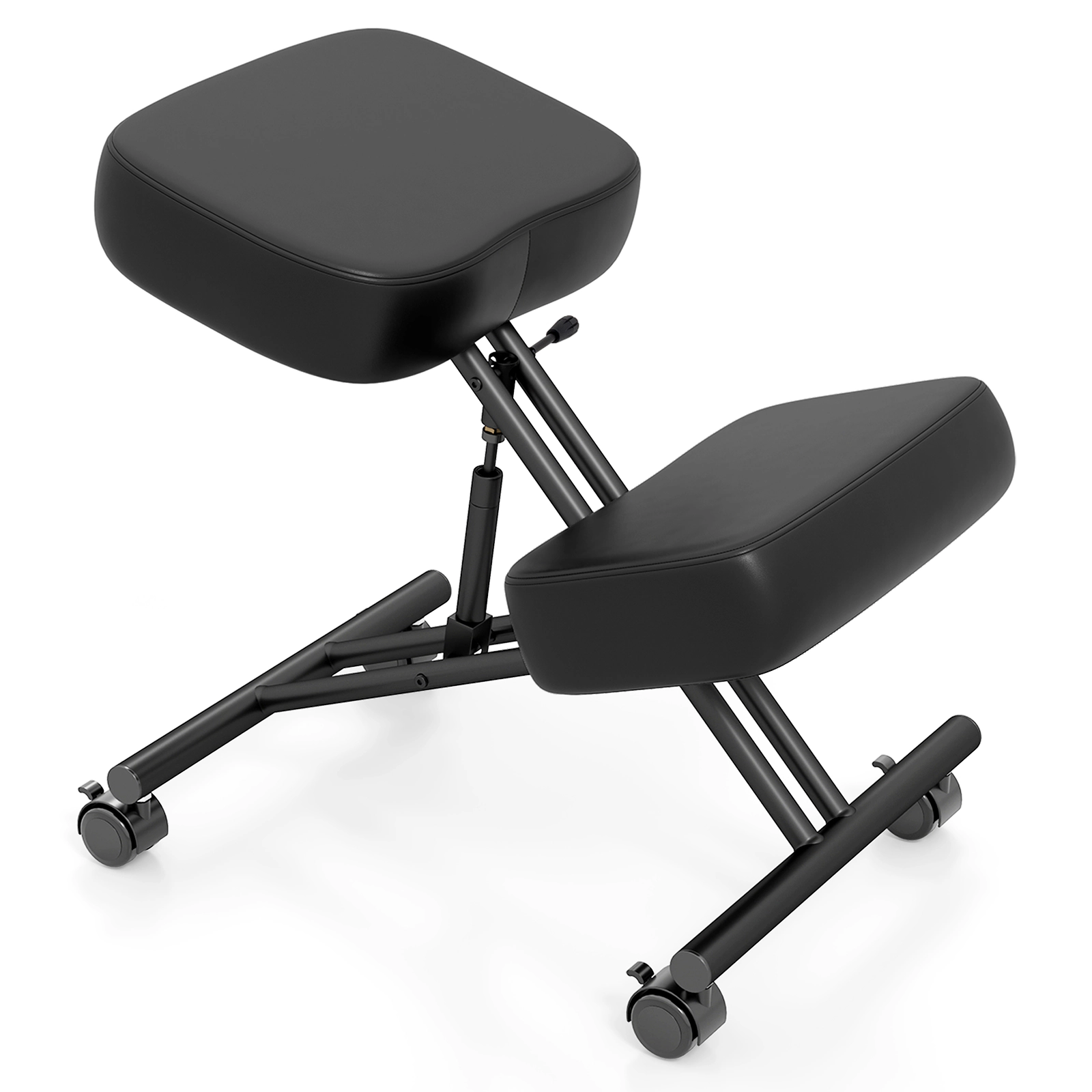 SUGIFT Adjustable Height 220-lb Capacity Black Faux Leather Kneeling Chair with Lockable Brake Wheels