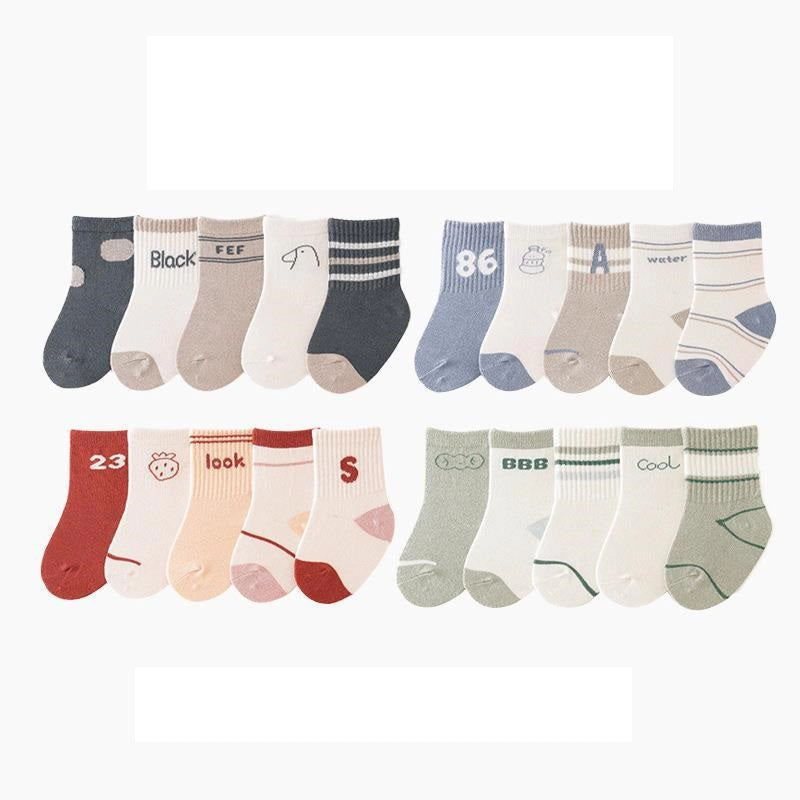 MyKids-USA Baby Unisex Breathable Preppy Socks 5-Pair Set X-Large