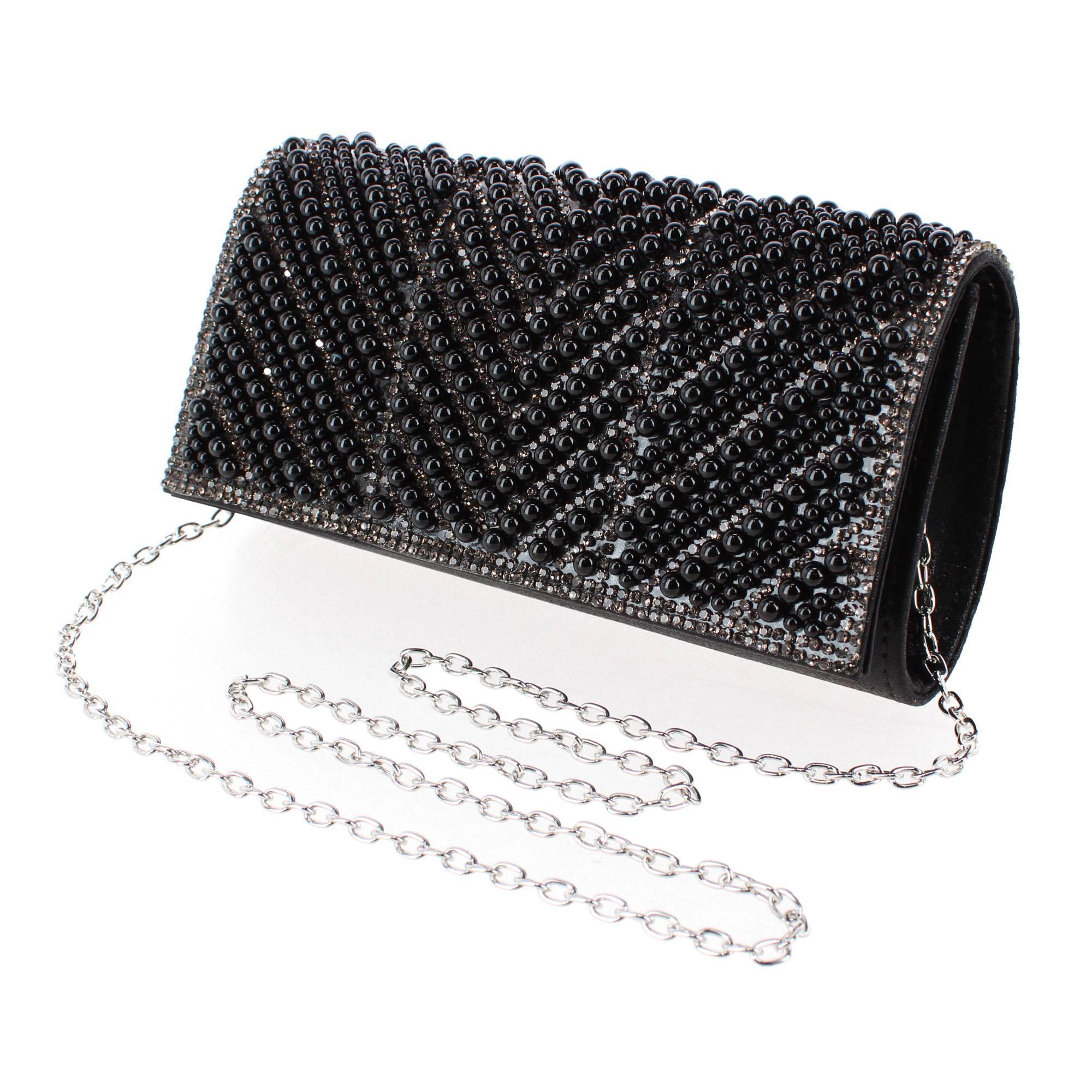 CTM Women's Synthetic Rhinestone and Pearl Evening Clutch Handbag
