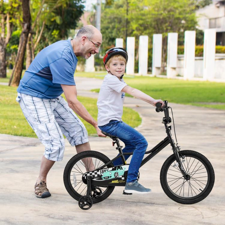 SUGIFT Black Low Step Frame Removable Training Wheels and Chain Guard Kids 18 Inch Bike