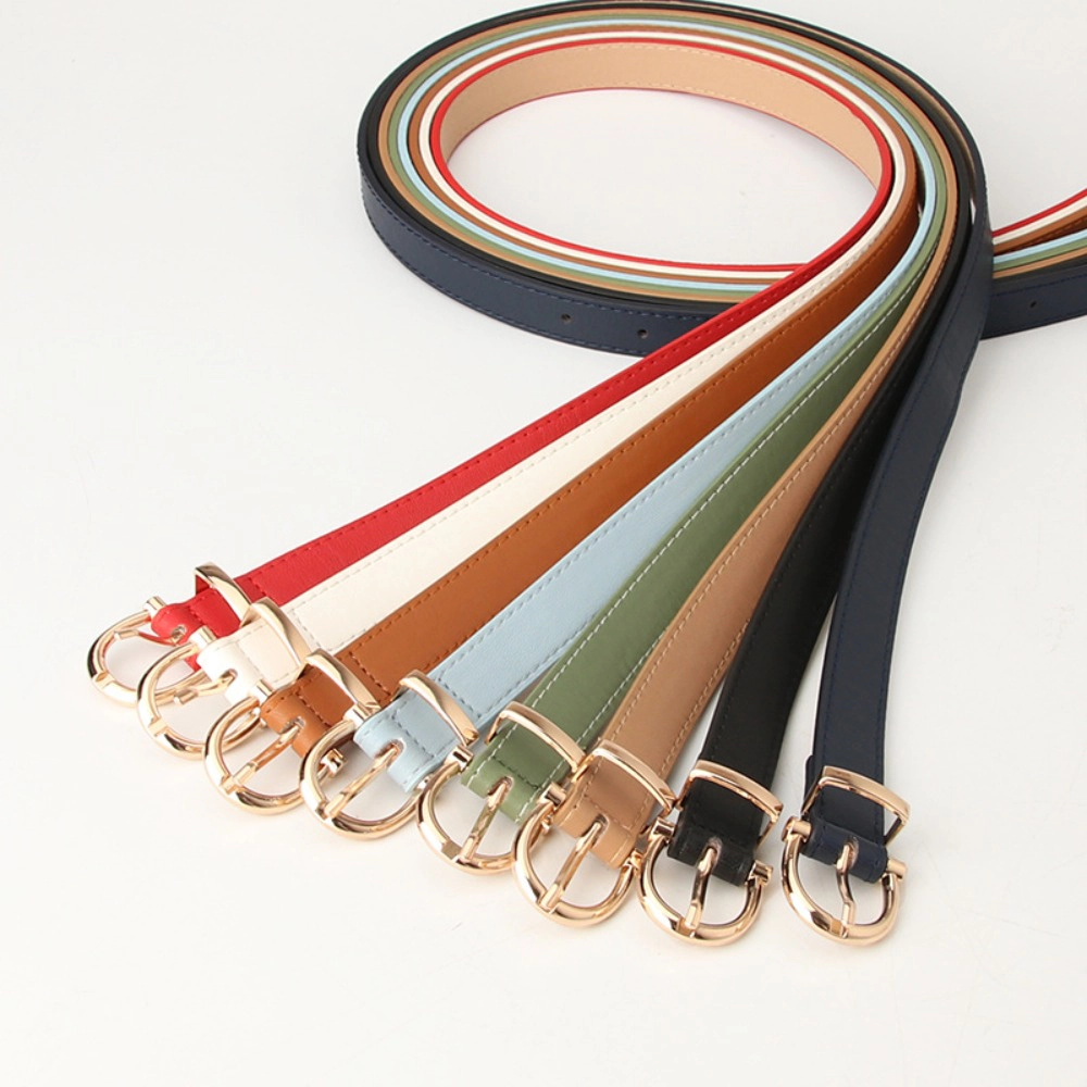 Wardrobe Whimsy Women Leather Belt Fashion Dress with Gold Buckle for Ladies Jeans Pants