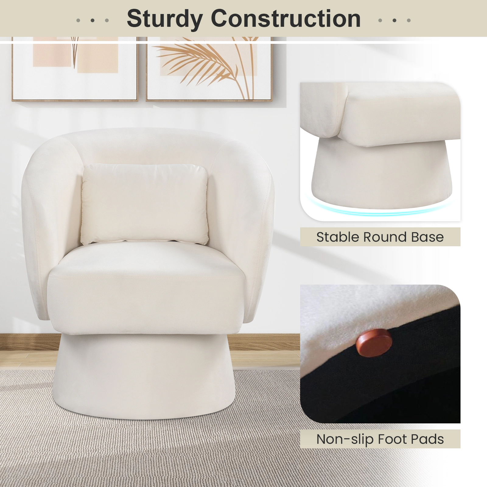 Hivvago Modern Swivel Barrel Accent Chair with Curved Backrest and Detachable Lumbar Pillow