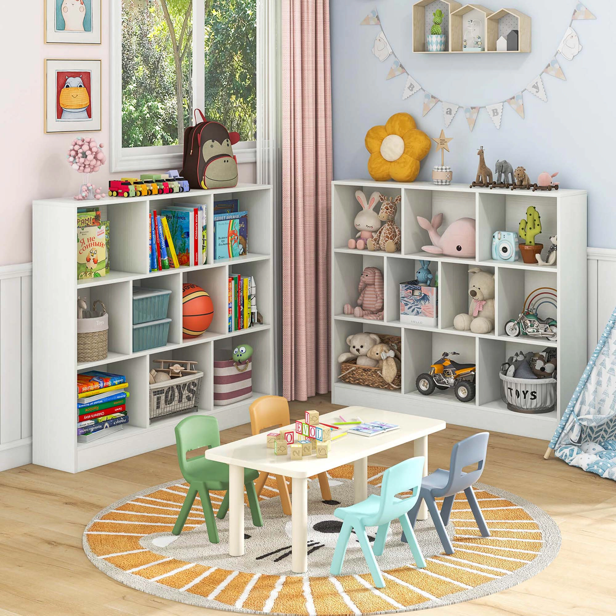 Costway 10-Cube Bookcase for Kids 41"Wooden Toy Storage Organizer for Kid’s Room Natural