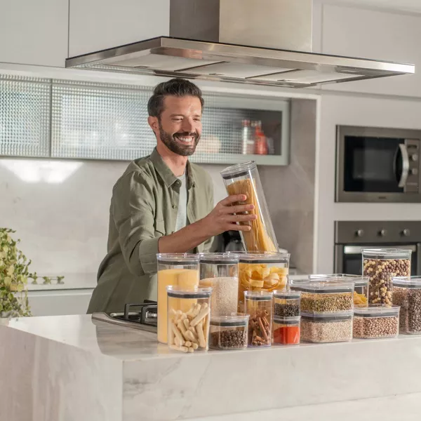 OU Airtight Food Storage Container 8pc, BPA Free Clear Plastic Containers w/ Leak Proof Lid, Stackable Pantry Organizer