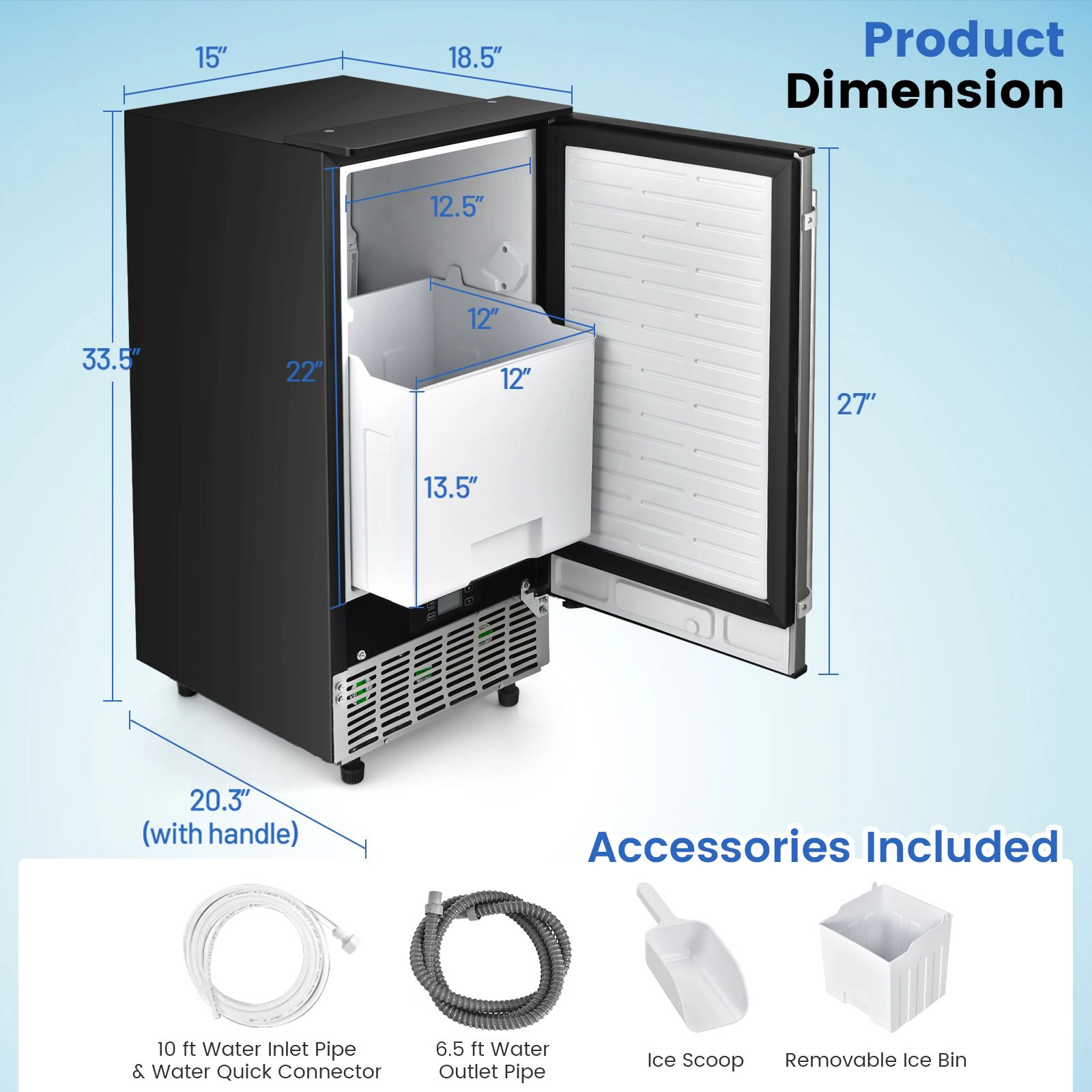 SlickBlue Silver Black Freestanding Ice Machine, 80 Lbs Daily, 24 Lbs Storage, 24H Timer