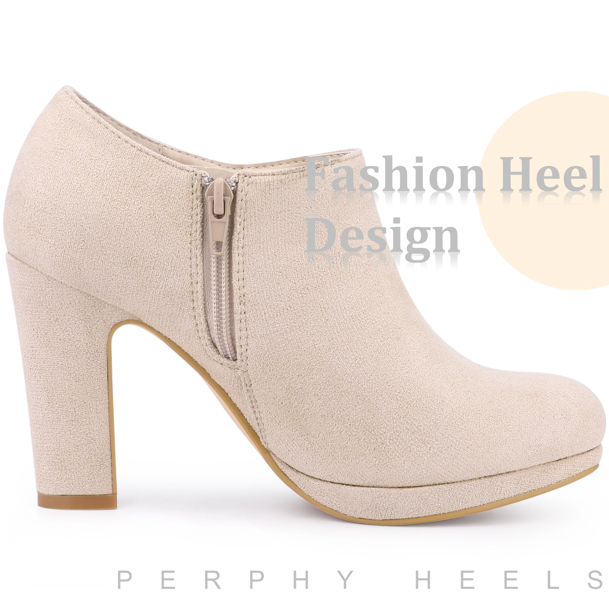 BLISSFUL STEP Women's Round Toe Platform Block Heel Ankle Booties