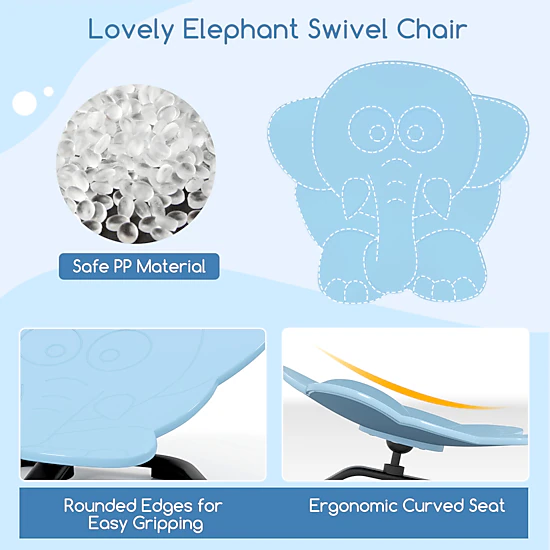 SUGIFT Kids’ Blue Elephant Swivel Chair, Quiet Spinning Seat with Non-Slip Metal Base