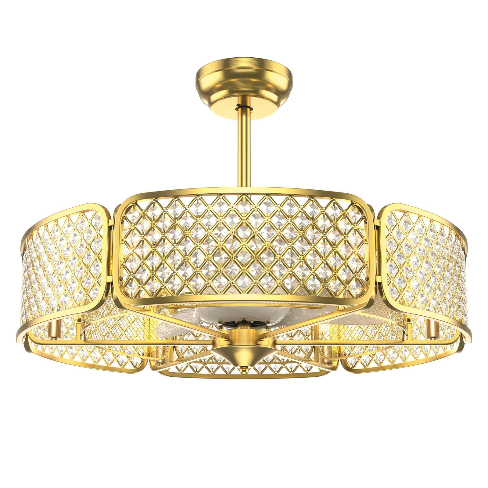 SUGIFT Golden 3-Blade Caged Ceiling Fan with Crystal Lampshade and 6 Speeds 30-in Dia 21-in H