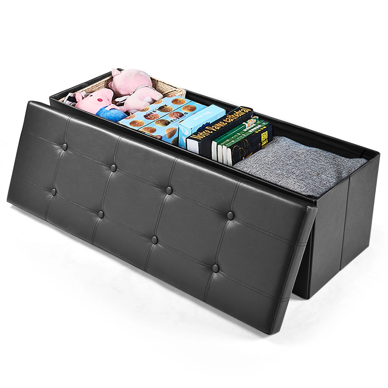 SlickBlue Tufted Folding Storage Ottoman Bench with 660 lb Capacity
