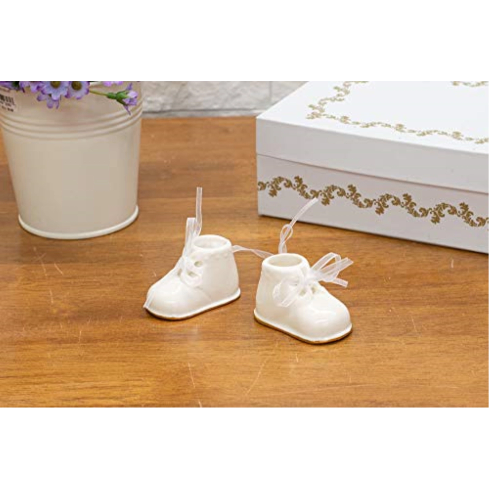Ganz White Baby Booties Porcelain Christmas Tree Ornament 2 Piece Set