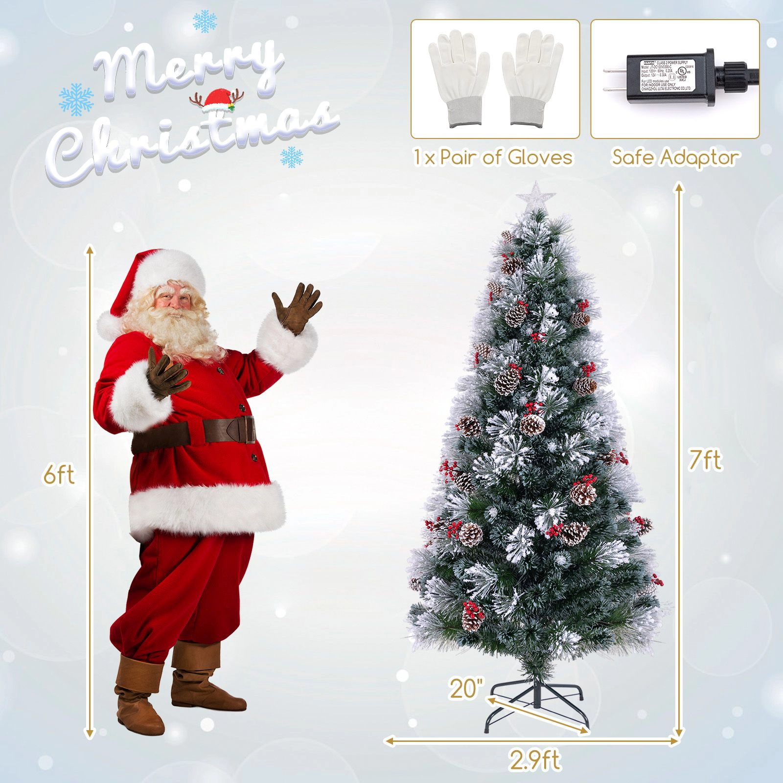 SlickBlue Pre-Lit Flocked Christmas Tree with Red Berries