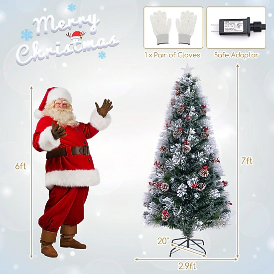 SlickBlue Pre-Lit Flocked Christmas Tree with Red Berries