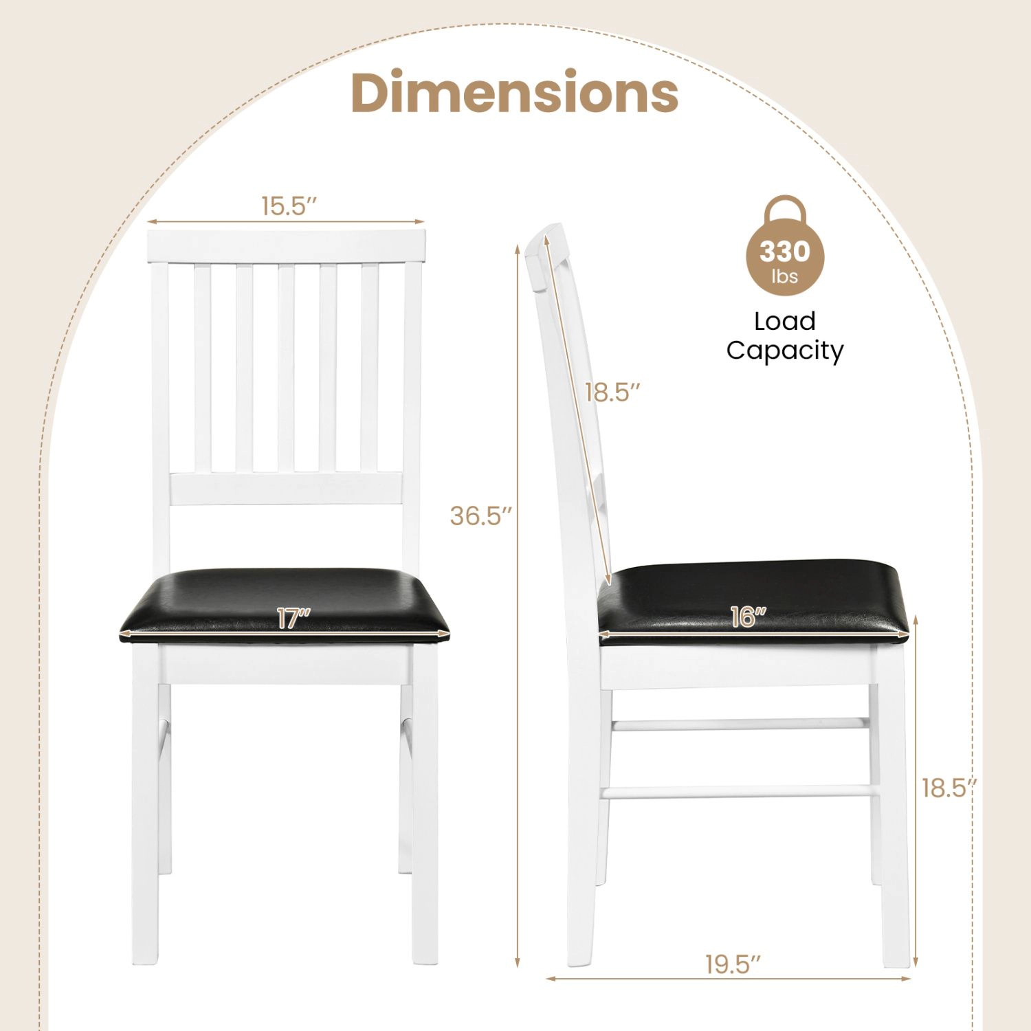 SlickBlue White Black Dining Chairs Set of 2, Padded Wood Chairs