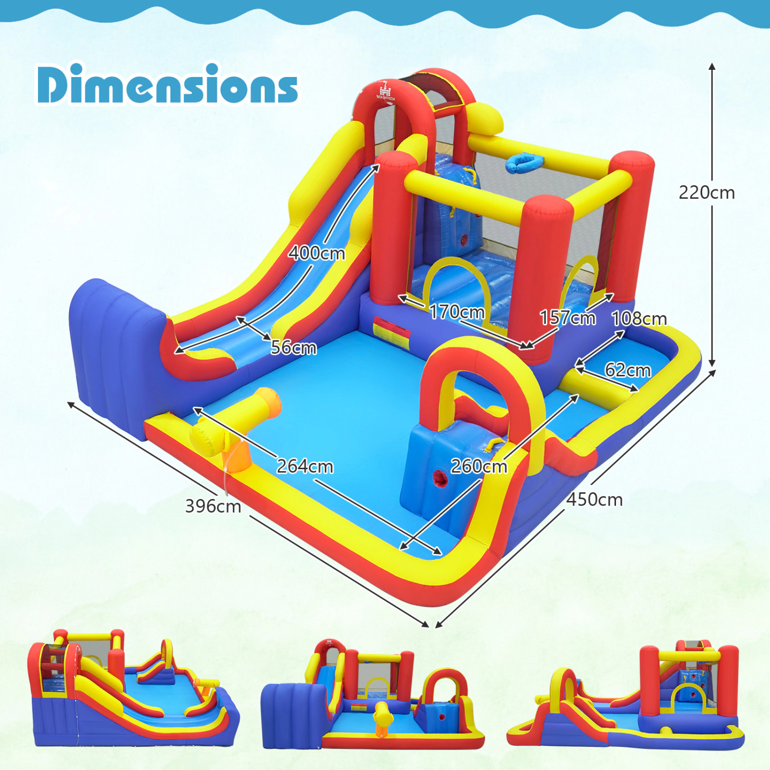 LJG Kids 7-in-1 Outdoor Bounce House with Dual Slides and 680W Blower
