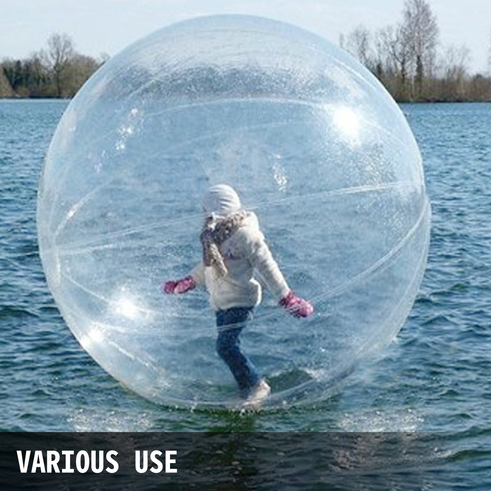 HONGGE Inflatable Water Walking Ball, 78.7in/2M Diameter PVC/TPU Zorb Ball with Waterproof Zipper for Kids & Adults