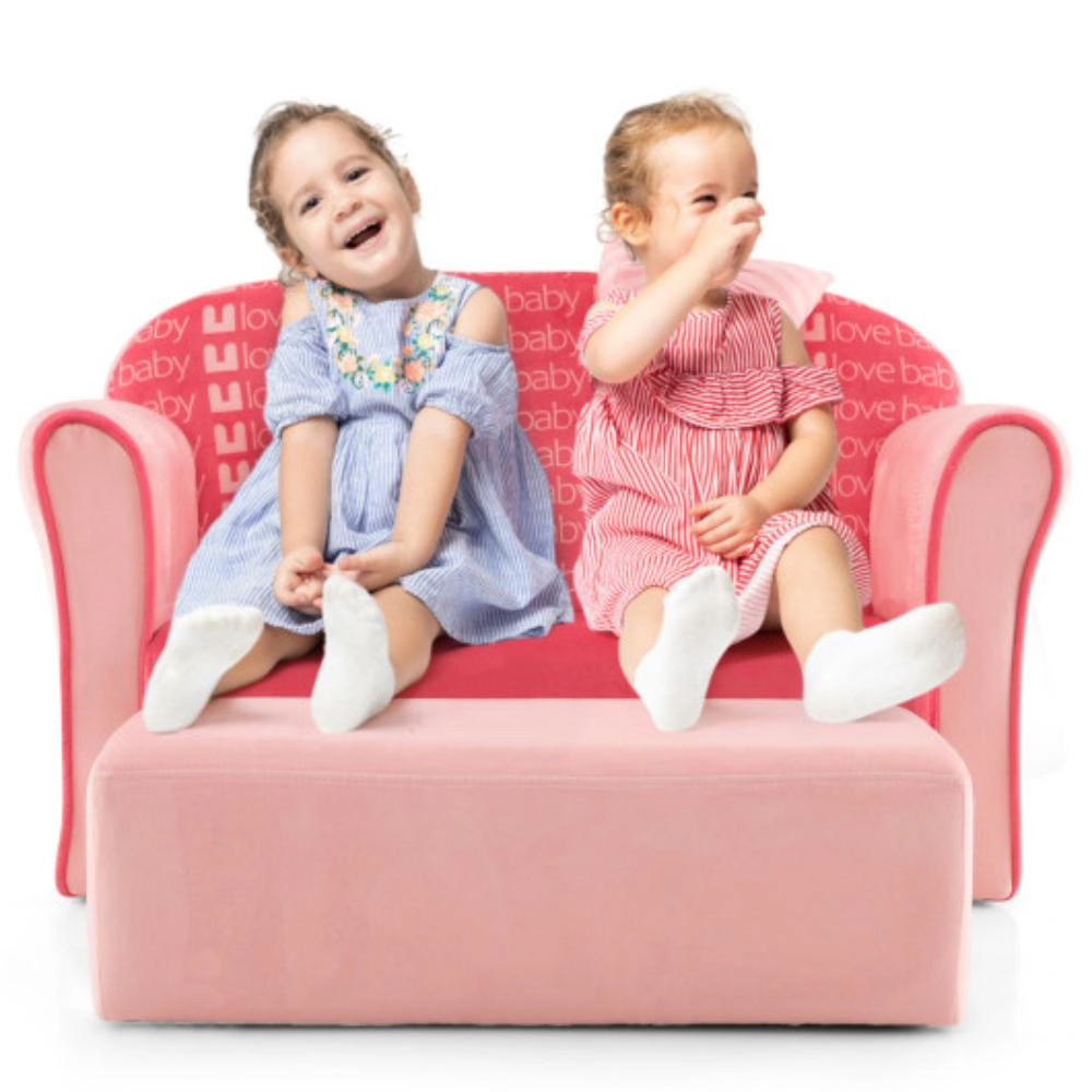 Hivvago Ultra Soft Velvet Kids Sofa Chair Toddler Couch With Ottoman-Pink