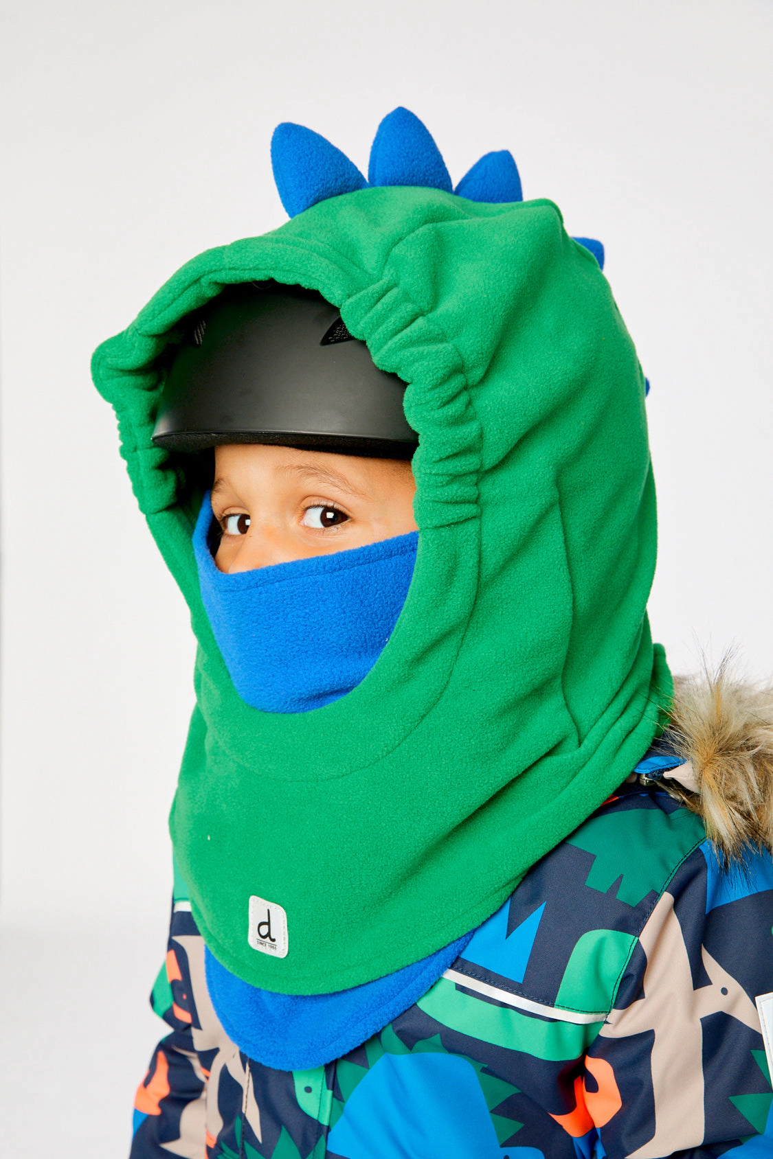 Deux par Deux Boys Oversized Dino Polar Balaclava for Ski Helmet