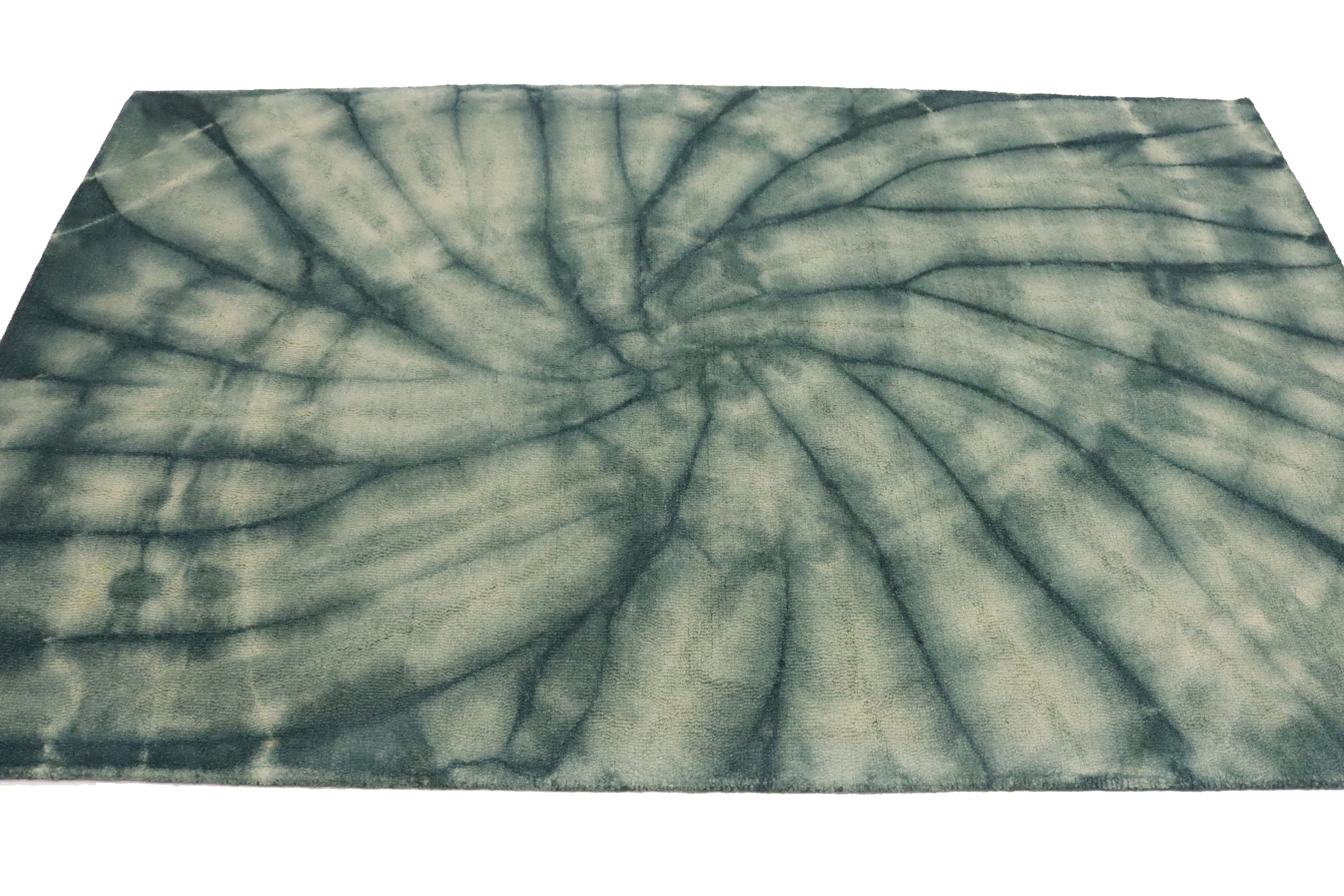 Magic Rugs 5'0 X 8'0 Hunter Green Hand-Tufted Tie-Dye Modern Wool Rug