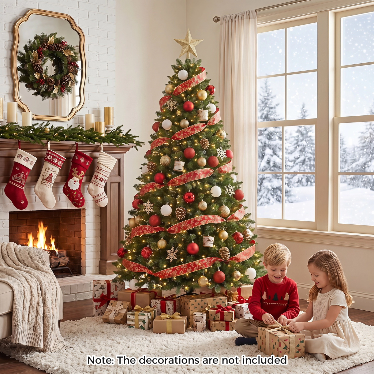 LJG 6/7/8 Feet Hinged Christmas Tree with PVC Branch Tips Warm White LED Lights-7 ft
