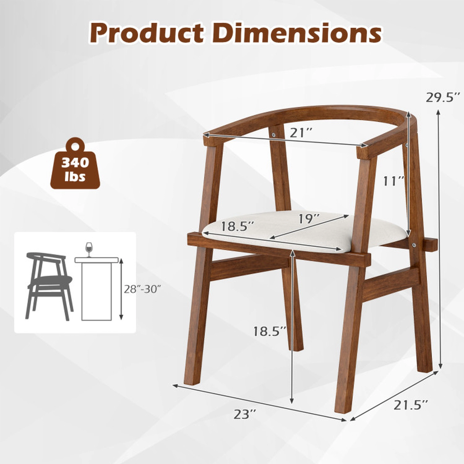 SUGIFT Set of 2 Rubber Wood Wrap Around Armrest Dining Chairs 23-in x 21.5-in x 29.5-in 340-lb Capacity Walnut