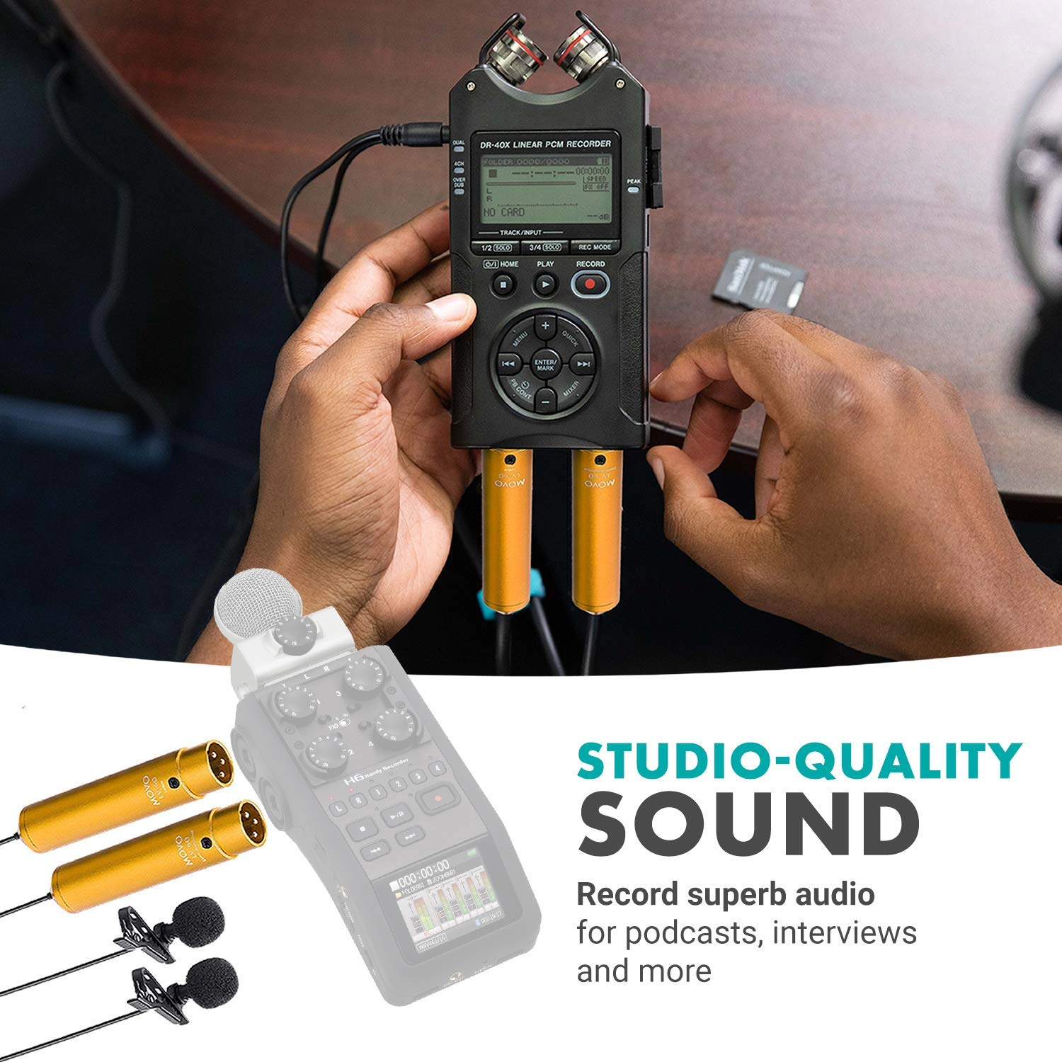 Movo LV-6 Pro Grade Omnidirectional and Cardioid XLR Lavalier Condenser Microphone Set (48V Phantom Powered)