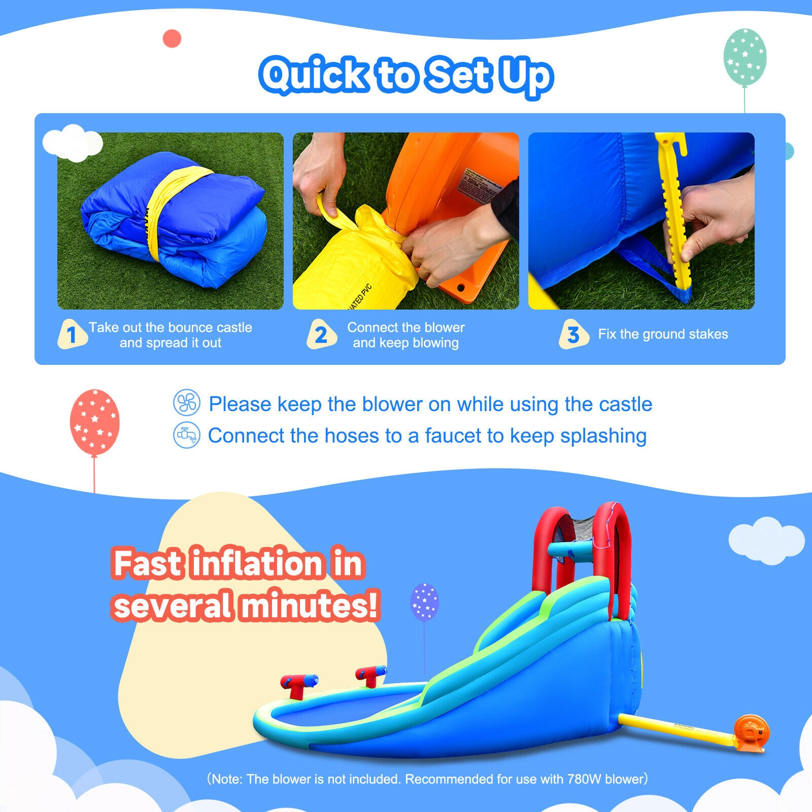 SUGIFT 216-in 300-lb Capacity Inflatable Water Slide Bounce House with 2 Slides Climbing Wall and Splash Pool