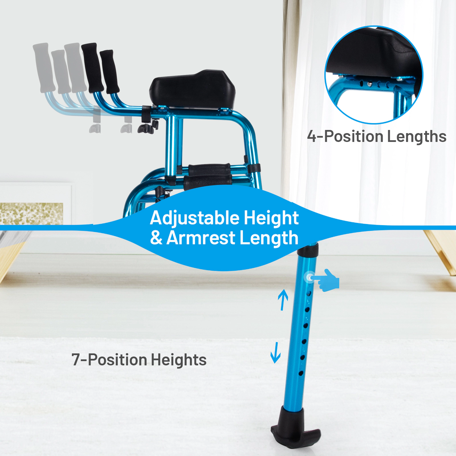 SUGIFT Folding Adjustable Aluminum Wheel Walking Frame 41.5-in Tall 440-lb Capacity Navy/Silver