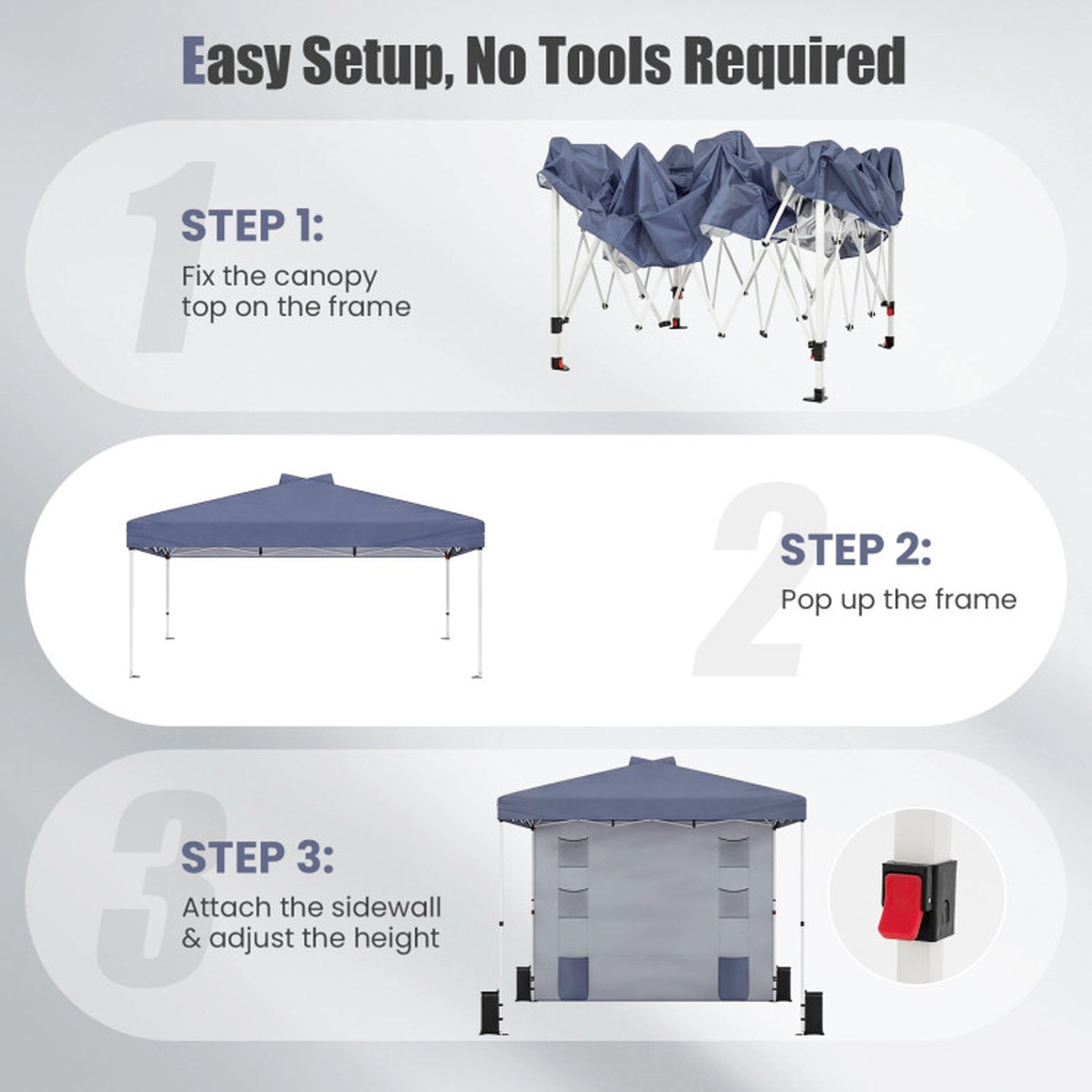 SUGIFT Pop Up Canopy Tent with Sidewall and 6 Storage Pockets 3-Height Adjustable Gazebo Gray