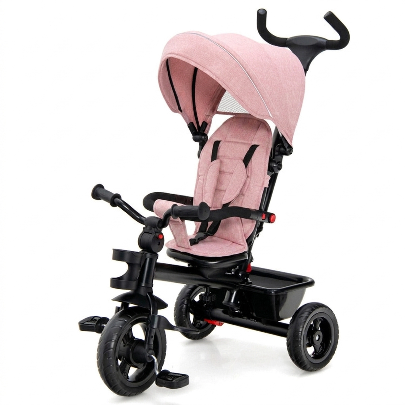 SUGIFT 4-in-1 Convertible Baby Tricycle Toddler Trike Full Size Stroller 55-lb Capacity Ages 1.5-5 Pink